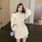 Long-sleeve Fleece Mini A-line Shirt Dress