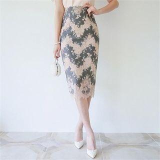 Color-block Laced Midi Skirt