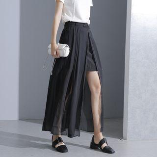Mock Two-piece Chiffon Midi Skirt