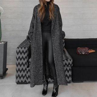 Open Front Woolen Coat With Sash