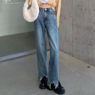 High Waist Distressed Washed Loose Fit Jeans