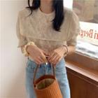Short-sleeve Lace Blouse Almond - One Size