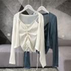Set: Knit Drawstring Camisole Top + Cropped Cardigan