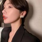 Flower Rhinestone Asymmetrical Earring 1 Pair - S925 Silver Pin - Gold - One Size