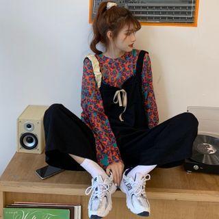 Long-sleeve Floral Print T-shirt / Wide-leg Jumper Pants