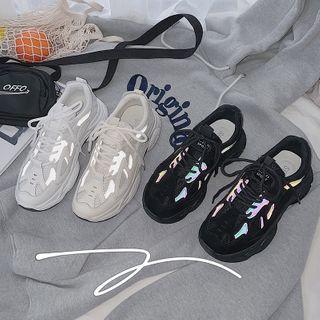 Reflective Panel Platform Lace-up Sneakers