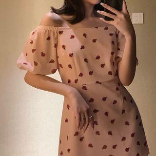 Printed Square-neck Short-sleeve Dress As Shown In Figure - One Size