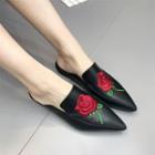 Rose Embroidered Pointy Mules