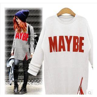 Long-sleeved Fleece-lined Lettering Loose-fit Oversized Crewneck Long Sweatshirt