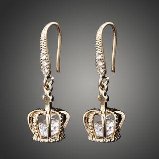 Rhinestone Crown Drop Earring Gold - One Size