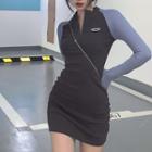 Long-sleeve Logo Raglan Mini Sheath Dress Gray - One Size