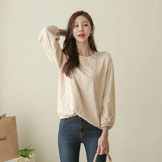 Balloon-sleeve Lace-panel Pullover