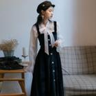 Set: Bell-sleeve Blouse + Midi Jumper Dress