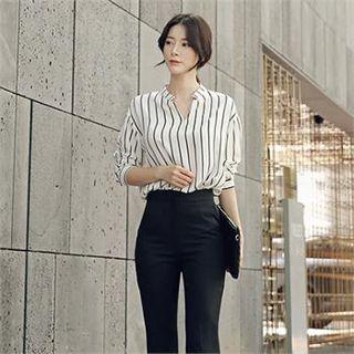 Open-placket Loose-fit Stripe Top