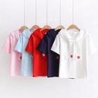 Embroidered Bow Short-sleeve Hooded T-shirt