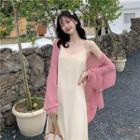 Spaghetti-strap Plain Midi A-line Dress / Shirt Jacket