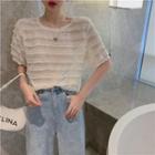 Short-sleeve Chiffon T-shirt Almond - One Size