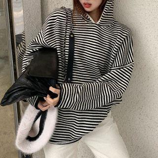 Striped Knit Hoodie Stripe - Black & Whtie - One Size