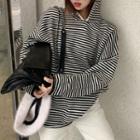 Striped Knit Hoodie Stripe - Black & Whtie - One Size