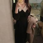 Long-sleeve Lace Collar Velvet A-line Dress