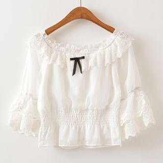 Short-sleeve Ruffle-trim Crop Top Milky White - One Size