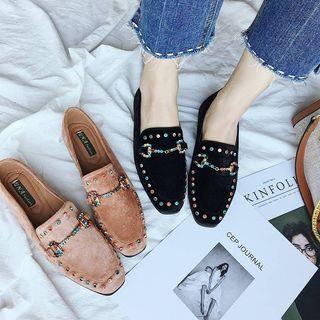 Rhinestone Square Toe Loafers