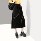 Zip Trim A-line Midi Skirt