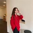 Notch Lapel Blouse Red - One Size