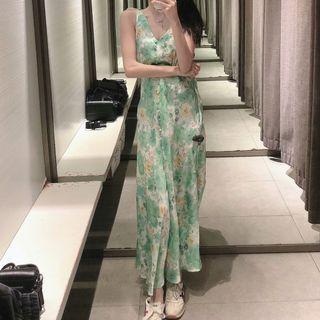 V-neck Sleeveless Floral Print Dress