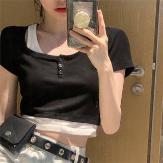 Mock Two Piece Crop Top Black - One Size