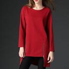 Long-sleeve Zip-accent Long Top