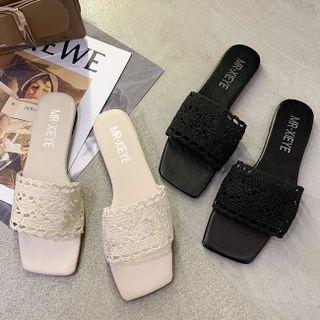 Square-toe Crochet Lace Slide Sandals