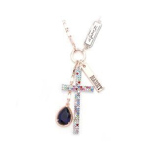 Fashion Cross Pendant With Multi-colored Austrian Element Crystal Sand Necklace