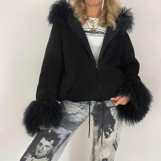 Faux Fur Collar & Sleeve Zip Up Hoodie