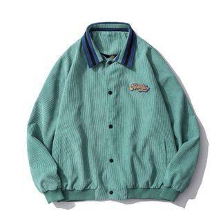 Lettering Snap-button Corduroy Baseball Jacket