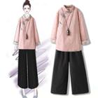 Set: Knot Button Hanfu Top + Wide Leg Pants