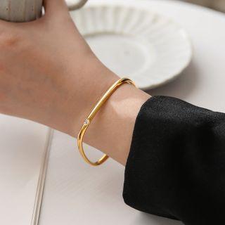 Rhinestone Stainless Steel Bangle Necklace - Gold - One Size