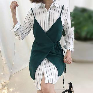 Set: Long-sleeve Striped Shirt Dress + Strappy Dress