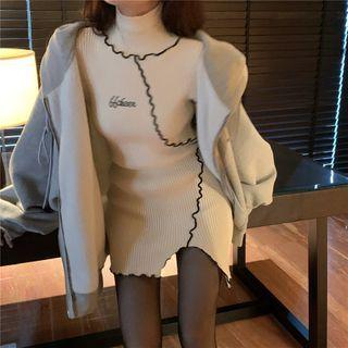 Turtleneck Long-sleeve Sheath Dress White - One Size