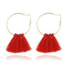 Tassel Alloy Hoop Earring 1 Pair - Red - One Size