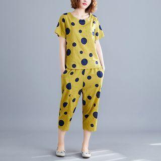 Set: Dotted Short-sleeve T-shirt + Cropped Harem Pants