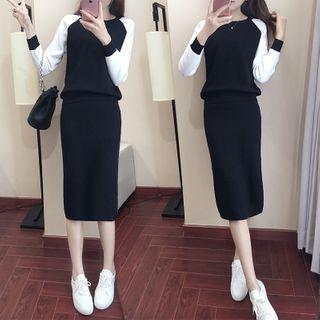 Set: Raglan-sleeve Sweater + Knit Skirt