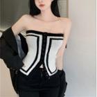 Two-tone Button-up Tube Top Black & White - One Size