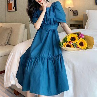 Square-sleeve Balloon-sleeve A-line Dress