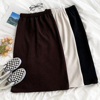High-waist Plain A-line Slit Midi Skirt