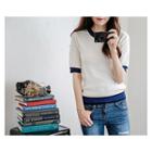 Contrast-trim Round-neck Knit Top