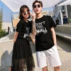 Couple Matching Short-sleeve Sheer Panel Midi Dress / T-shirt