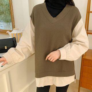V-neck Vest Overlay Shirt