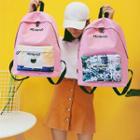 Printed Pocket Embroidery Oxford Backpack