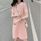 Short-sleeve Polo-neck Knit Mini Dress